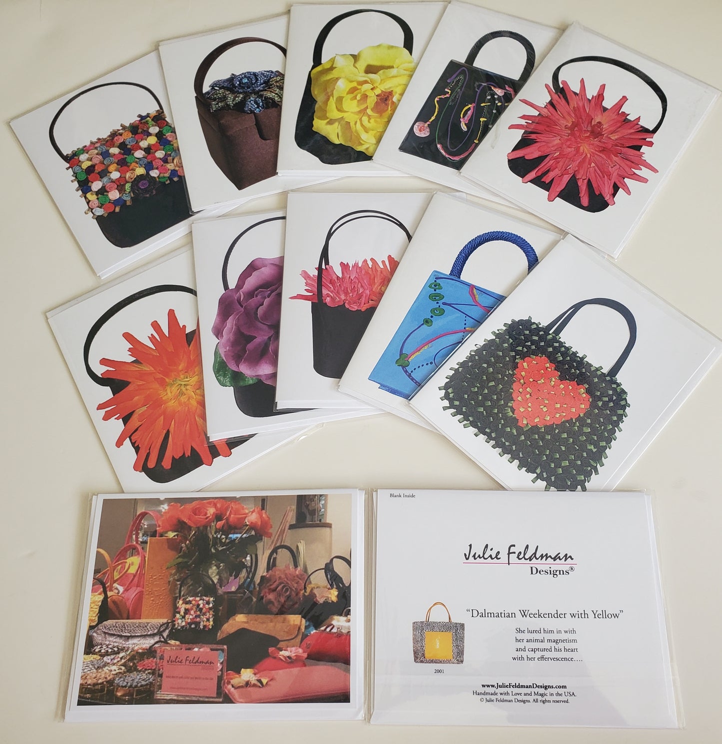 12 Assorted Julie Feldman Designs "Pocketbooks" Note Cards